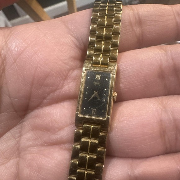 Works VTG Seiko Quartz 13mm Gold Tone Womens Steel 2E20-6590 Watch FIT 6in